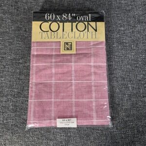 LNT Home Oval Tablecloth 100% Cotton Red Plaid Cherry 60x84